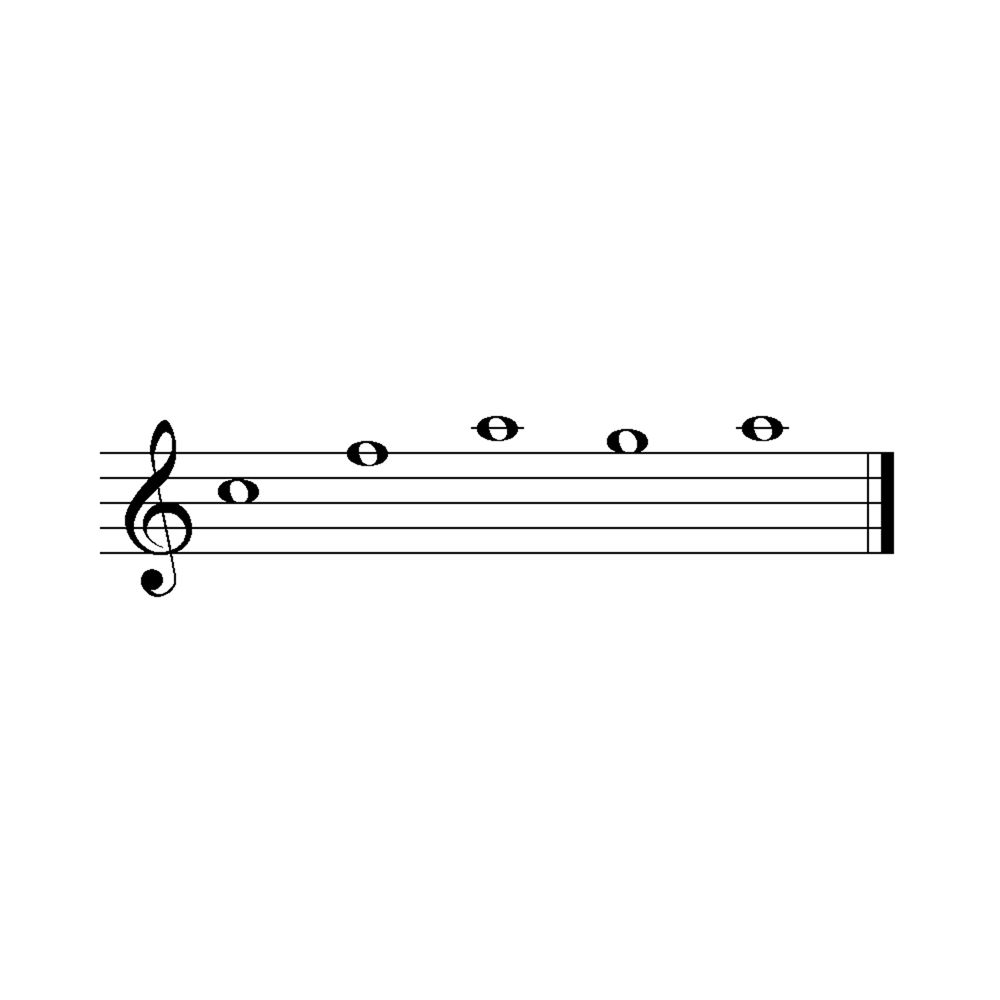 Music staff with clef and notes on a white background, depicting the first notes of the popular folk song Amazing Grace