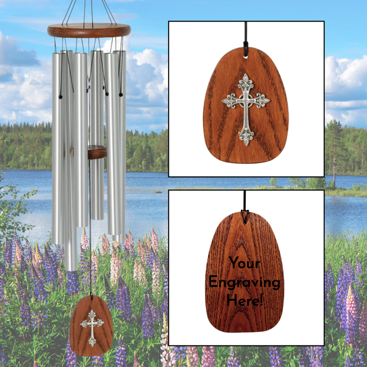 Amazing Grace 24 Inch Silver Cross Wind Chime