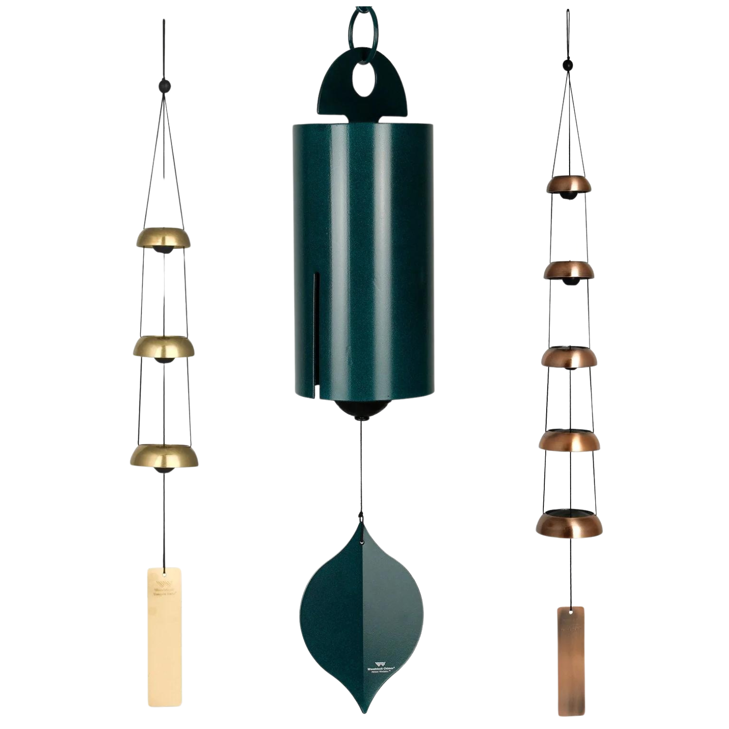 Decorative hanging bell with hanging components on a white background