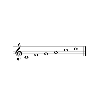 Music staff with clef and notes on a white background, pentatonic scale for the Woodstock Seascapes Chime in size Large.