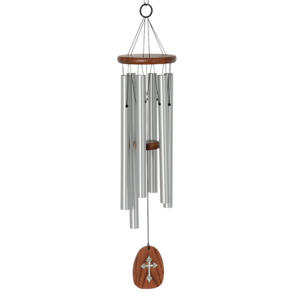 Amazing Grace 24 Inch Silver Cross Wind Chime