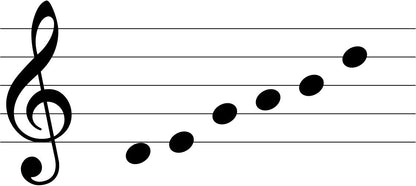 Music staff with a clef and notes on a white background, scale of D